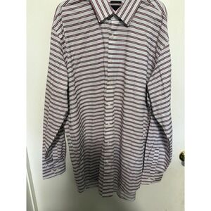 Linea Uomo Regular Fit Striped Button Down Shirt Burgundy White Mens 18 38/39